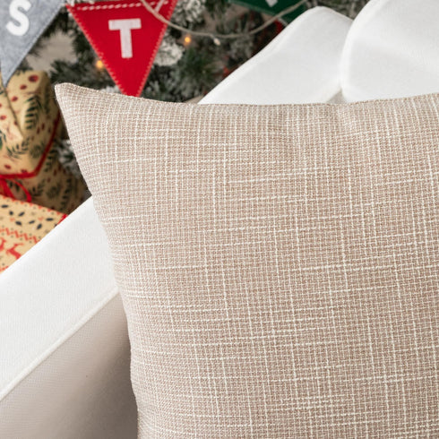 Kevin Textile Decorative Toss Pillow Case Star Faux Linen Cushion Cover for Chair, 12x20-inch (30x50cm), 2 Packs, Light Beige...