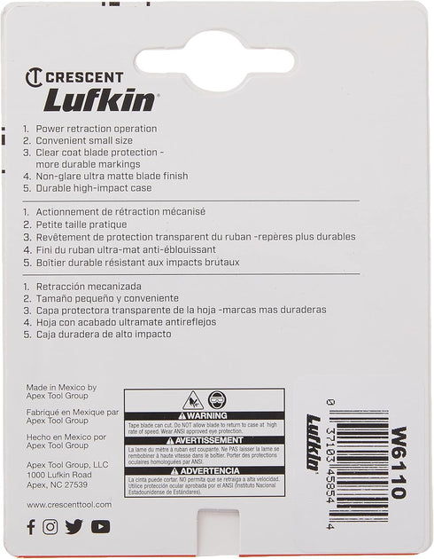 Crescent Lufkin 1/4" x 10' Pee Wee Yellow Clad Pocket Tape Measure - W6110 , Black...
