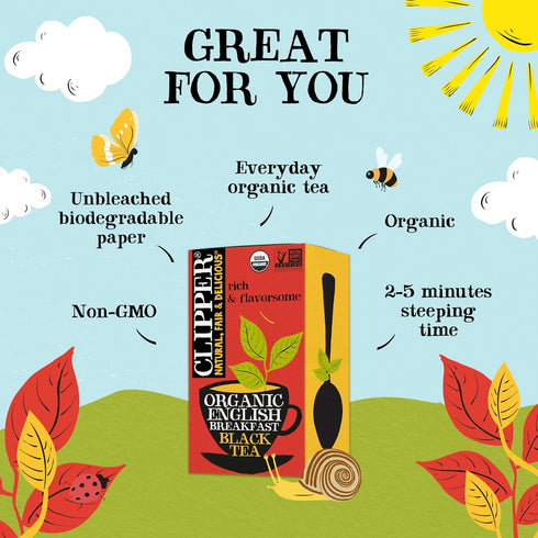 Clipper Tea Organic Fairtrade English Breakfast, Big Ben - USDA Organic, Non-GMO, Fair Trade, Sustainable Caffeinated Tea, 1 Pack, 20 Unbleached T...