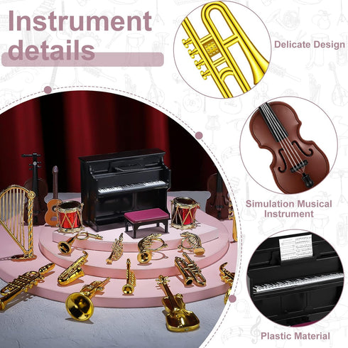 24 Pieces Dollhouse Musical Instruments Miniature Violin Piano Trumpet Saxophone Electric Guitar Tiny Instruments Set for Mini House Musical Room ...