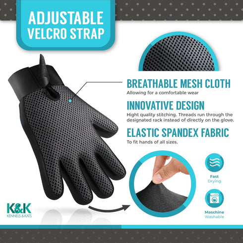 KENNELS & KATS Pet Grooming Gloves | Deshedding Glove for Easy, Mess-free Grooming | Grooming Mitt for Dogs, Cats, Rabbits & Horses with Long/Shor...