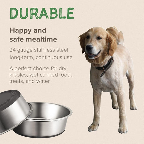 2 Pack Stainless Steel Dog Bowls, Premium Metal Dog Bowls with Non Slip Rubber Bottom, Dishwasher Safe, Easy to Clean, 4 Cup, Gray Bottom...