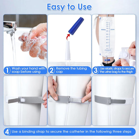 3 Pcs 1000ml Leg Bag Urinary Drainage Bag with Tubing, Urine Collection Bag with Elastic Straps & Anti Reflux Valve, Disposable Urine Leg Bag for ...