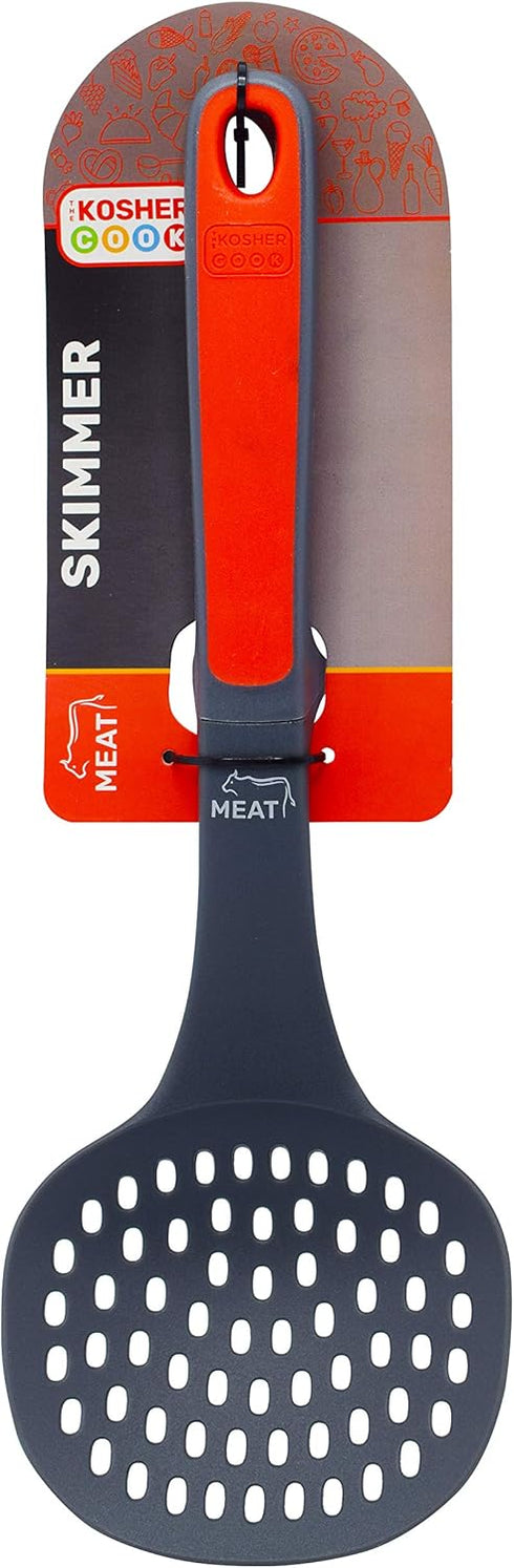 Meat Red Slotted Skimmer Spoon - Non Stick Silicone - Strainer For Soups, Stews, Gravy and Hot and Cold Foods - Comfortable Handle - Color Coded H...