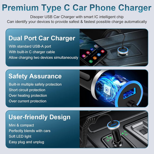 USB C Samsung Fast Car Charger for Samsung Galaxy A35 A25 A55 S24 Ultra A14 A23 A54 Z Fold/Flip4 A15 S23 A53 S20 A03s;Google Pixel 8 7 Pro 6;3.4A ...