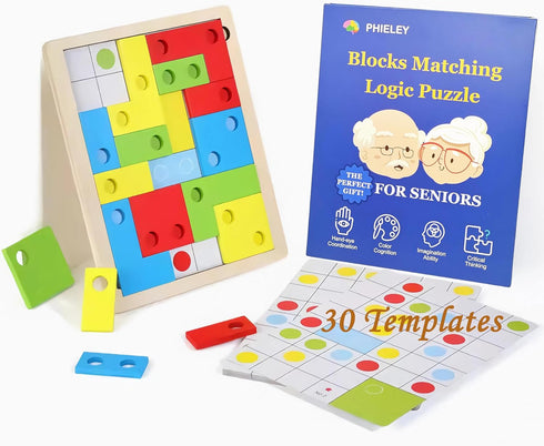 16 Wooden Tiles Matching Board Game, Easy Puzzle Memory Game for Seniors, Large Cognitive Crafts Gifts for Elderly Women, Dementia Activities for ...