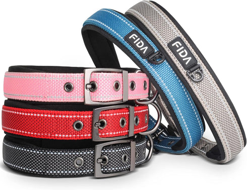 Fida Heavy Duty Dog Collar, Ultra Comfortable Soft Neoprene Padded, Adjustable Reflective Nylon Pet Collar with Durable Metal Belt Buckle for Medi...