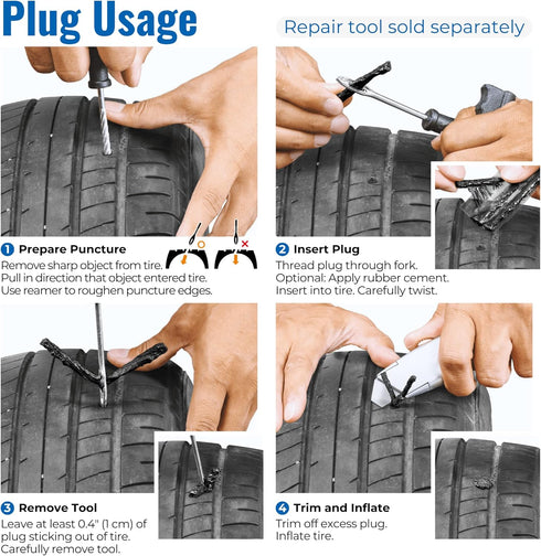 Tire Plugs Heavy Duty (4", 10 Pack) - ?1/4" (6mm) Tubeless Tire Plugs for Car, ATV/UTV, Professional Tire Repair Plugs for Tire Flats, Essential f...