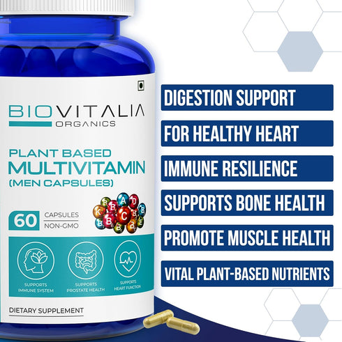 Biovitalia Organic Multivitamin Capsules for Men Promote Body Immunity & Support Healthy Heart Function For Daily Active Energy -Enriched with Ess...