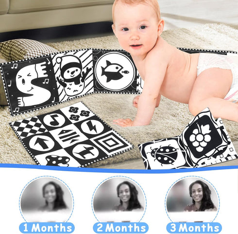 Newborn Toys Black and White Baby Toys 0-3 Months High Contrast Baby Toys for Newborn - High Contrast Baby Soft Book Infant Tummy Time Toys Crinkl...