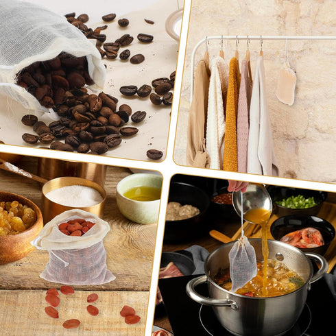 32Pcs Spice Bags for Cooking, 3.15 X 4inch Empty Tea Bags Reusable Tea Bags, Muslin Bags with Drawstring, Tea Filter Bags Cheesecloth Bags for Hom...