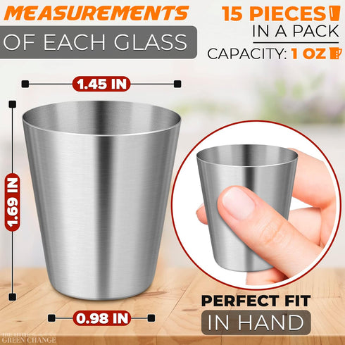 Metal Reusable Shot Glasses 30ml/1oz - 15 Pcs Stainless Steel Shot Glasses Unbreakable, Stylish Design, Good for Whiskey, Vodka, Tequila, Coffee –...