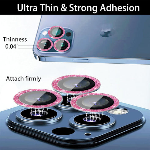 [3+1 Compatible with iPhone 14 Pro & iPhone 14 Pro Max Camera Lens Protector Glitter Bling, Tempered Glass Clear Camera Cover Screen Protector Met...