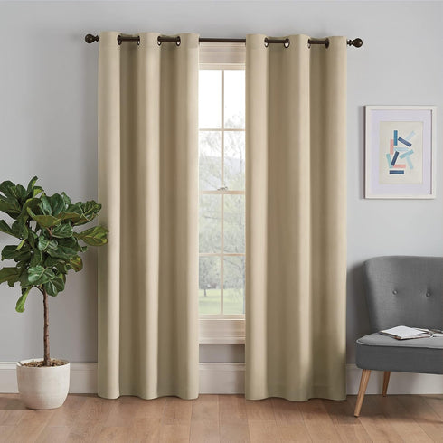 eclipse Microfiber Total Privacy Blackout Thermal Grommet Window Curtain for Bedroom (1 Panel), 42 in x 84 in, Beige...
