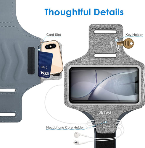 JETech Phone Armband Holder with Key Holder and Card Slot for Phone Upto 6.2 inch, iPhone 16e/16/15 Pro/15/14 Pro/14/13 Pro/13, Galaxy S23/S22, Pi...