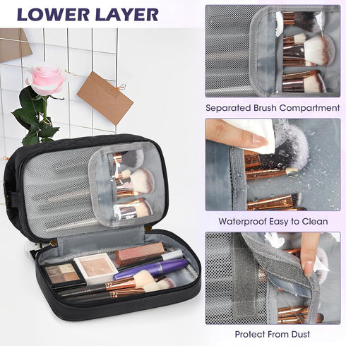 NUBILY Makeup Bag Waterproof Cosmetic Bag Travel Makeup Bag Double Layer Makeup Organizer Bag Large Cosmetic Travel Bag Portable Make Up Bag for W...