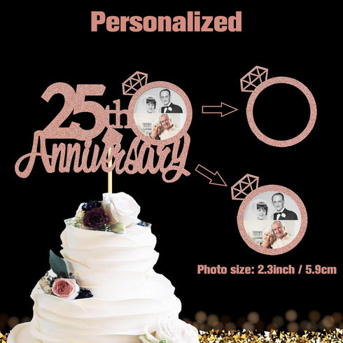 Sumerk 25th Anniversary Cake Topper,13PCS Rose Gold Glitter Cake Toppers Cake Decorations Set for 25th Wedding Anniversary Celebration Party...