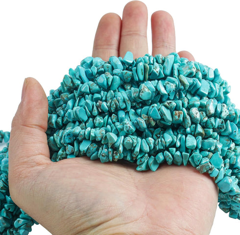 90 Inches Howlite Turquoise Irregular Shaped Crystal and Healing Tumbled Chip Stone Beads for Jewelry Making...