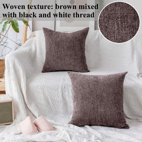 Home Brilliant Pillow Covers 12x20 Set of 2 Rectangular Throw Pillows Textured Chenille Velvet Pillow Covers for Bed, Brown, 12 x 20 inch, 30x50 c...