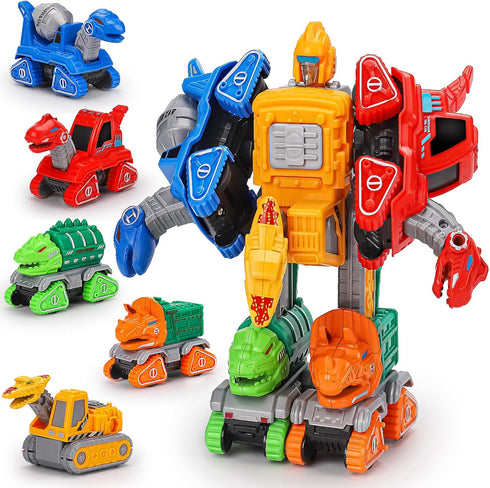 5 in 1 Dinosaur Transforming Toys for Boys 4-6 Dinosaur Car Action Figures Transform Dino Robot Toys for Kids 3-5 5-7 Educational STEM Take Apart ...
