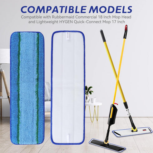 Upgraded Replacement Microfiber Mop Pads for Rubbermaid Commercial 18 Inch Mop 17 Inch Mop, Reusable Wet & Dry Commercial Cleaning Flat Mop System...