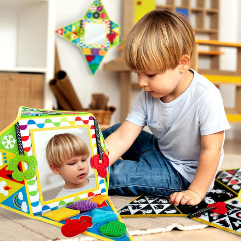 Tummy Time Baby Mirror Toys Double-Sided Black and White High Contrast Baby Toys with Squeaker for Babies Sensory Texture Infant Toys 0 3 6 9 12 M...