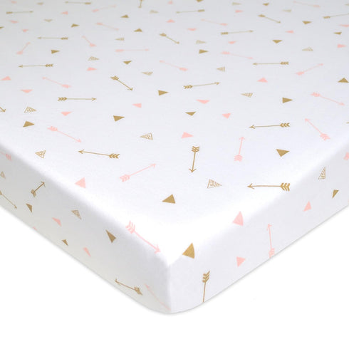 TL Care Fitted Mini Crib Sheet 24" x 38", Soft Breathable Neutral 100% Cotton Jersey Portable Sheet, Gold and Pink Arrows, for Boys and Girls, Fit...
