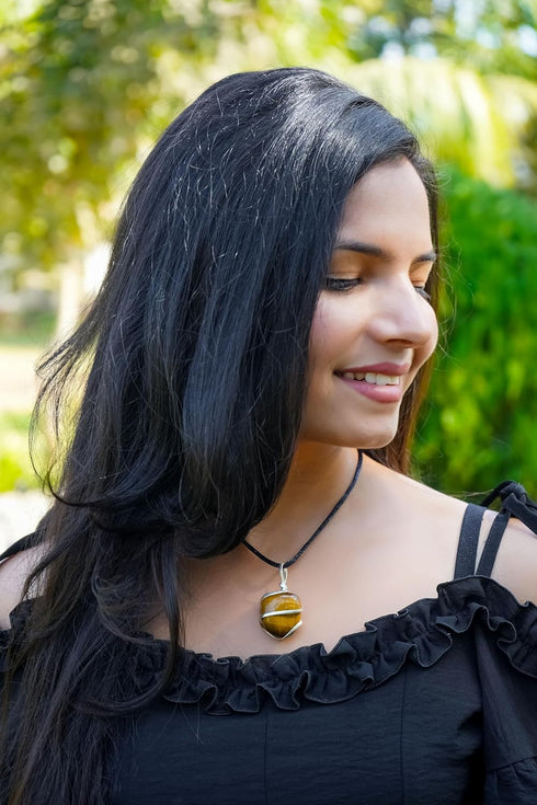 Natural Tiger Eye Crystal Healing Necklace - for Success Leadership Willpower Self Confidence. Brings Luck and Prosperity. Authentic Crystal with ...