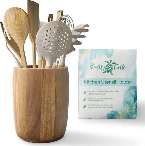 Bamboo Kitchen Counter Utensil Crock Holder Caddy 6" x 4 1/2" (Oval Acacia)...