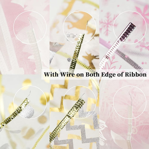 MEEDEE Pink Wired Christmas Ribbon - 2.5 Inch, 6 Rolls, 36 Yards for Tree, Wreaths & Garland...