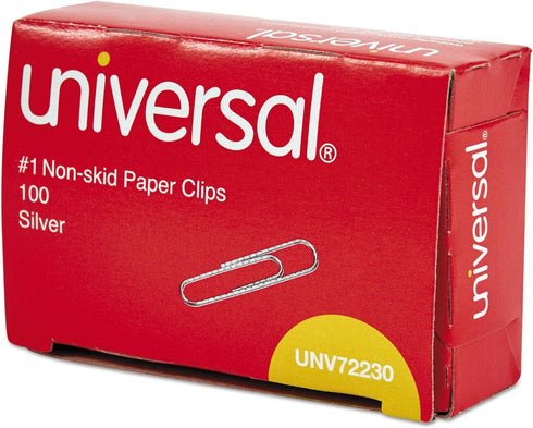 Universal Paper Clips, 1, Nonskid, Silver, 100 Clips/Box, 10 Boxes/Pack...