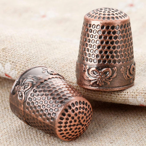 Mtsooning 2PCS Metal Thimble Sewing, Antique Fingertip Sewing Protector,Red Bronze Finger Shield Ring for Pin Needles Shield Quilting Craft Access...