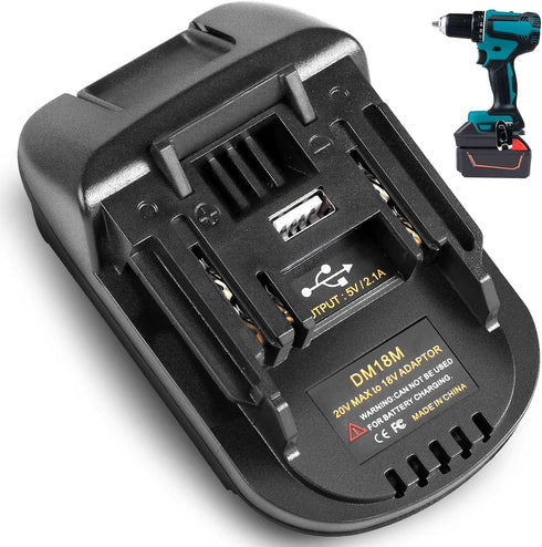 Battery Adapter DM18M for Makita 18V Tools, for Dewalt 20V & for Milwaukee M18 18V Battery to Makita 18V Battery Tools, with USB Charging Port...