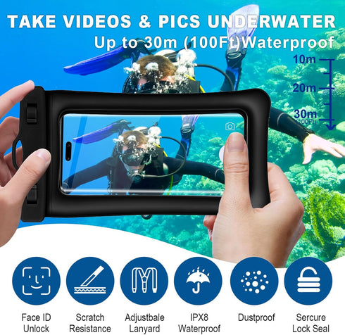 2 Pack-IPX8 Waterproof Phone Pouch with Lanyard, Universal Cell Phone Floatable Case Compatible with iPhone 15 14 13 12 Pro/Pro Max, 11 Pro/SE/Xs ...
