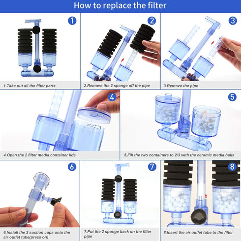 UPETTOOLS Aquarium Biochemical Sponge Filter, Ultra Quite Aquarium Air Pump Double Head Bio Sponge Fish Tank Foam Filter...