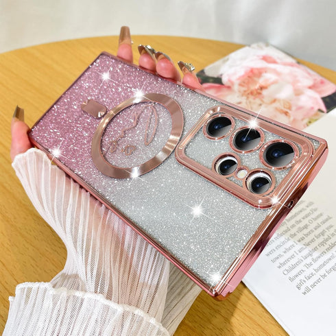 Fiyart Designed for Samsung Galaxy S22 Ultra Case,Compatible with MagSafe Love Heart Plating Camera Protection Clear Phone Case, Magnetic Glitter ...