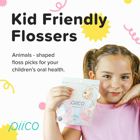 Unflavored Kids Floss - No Fluoride Dual Line Dental Floss Picks - Fun Oral Care in Colorful Floss Sticks Design - Kids Flossers Prevent Tooth Dec...