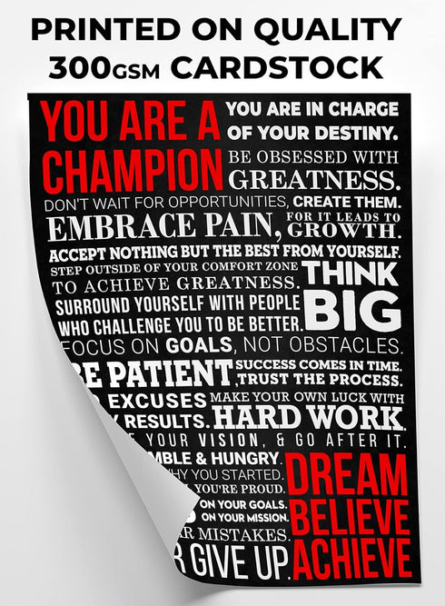 A Champion's Mantra Motivational Poster - 12 x 16 Unframed Cardstock Print - Inspirational Wall Art Décor For Bedroom, Office, Gym...