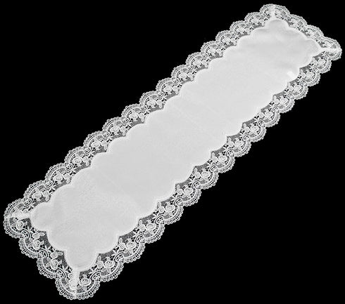White Royal Rose European Antique Lace Jacquard Table Runner, Dresser Scarf (16Wx54L)...