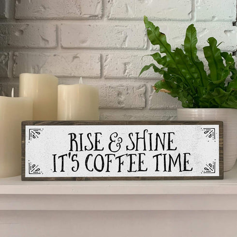 Coffee Wood Signs (Medium - Wood And Metal, Rise and Shine It’s Coffee Time)...