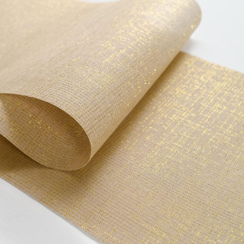 Sparkle Metallic Gold Stripes Faux Burlap No-Iron Table Runner 13.5" x 108" for Holidays, Wedding Decoration, Parties and Everyday Décor...