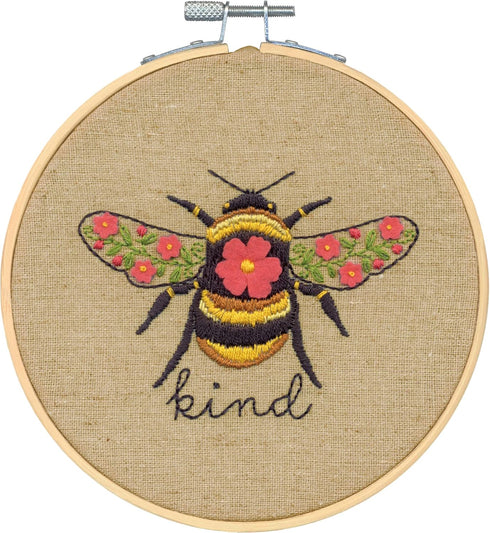 DIMENSIONS Bee Kind Needlepoint Embroidery Kit with Pattern, Felt, and Bamboo Hoop, Finished Project 6" Diameter, Multicolor 6 Piece...