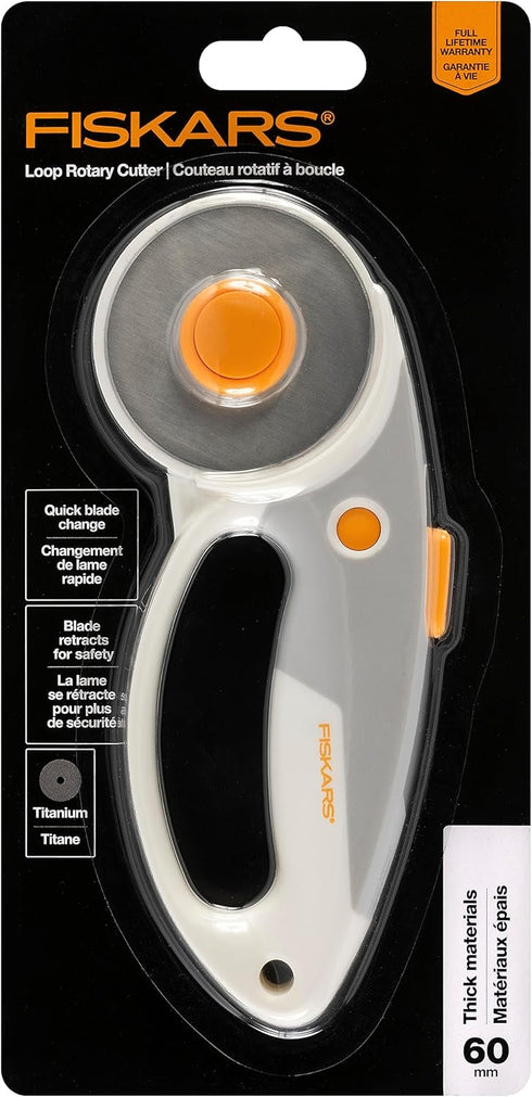 Fiskars 60mm Rotary Cutter for Fabric - Titanium Rotary Cutter Blade - Craft Supplies - Crafts, Sewing, and Quilting Projects - White...