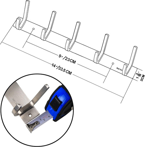 WEBI C-CBG05 Heavy Duty SUS 304 Hook Rail Coat Rack, 5 Hooks, Great Home Storage & Organization for Bedroom, Bathroom, Foyer, Hallway, Brushed Fin...