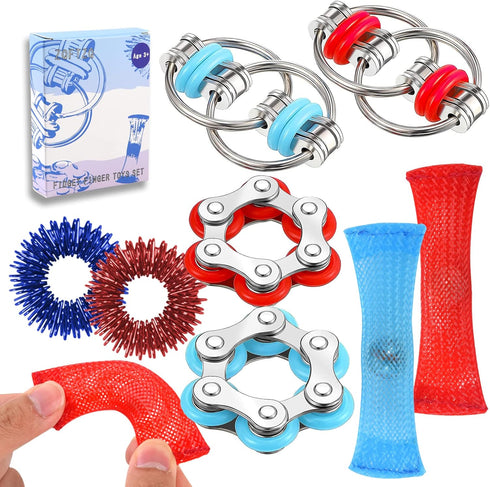 Marble Mesh Fidget Toys Set - 8 Pcs Sensory Fidget Toys for Adults Anti Stress Flippy Bike Chain Acupressure Rings Metal Fidget Toys for Teens Boy...
