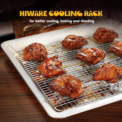 Hiware 2-Pack Cooling Racks for Baking - 10" x 15" - Stainless Steel Wire Cookie Rack Fits Jelly Roll Sheet Pan, Oven Safe for Cooking, Roasting, ...