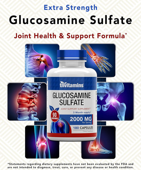 Glucosamine Sulfate Capsules 2000 MG (180 Count) | Joint Support* Supplement for Women & Men | Produced in The USA | Promotes Flexibility & Mobili...