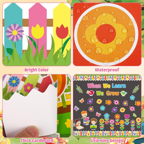 When We Learn We Grow Bulletin Cutouts Classroom Floral Bulletin Board Decor with Borders for Flower Themed Party School Window Home Supplies, 66 ...