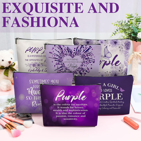 Hillban 6 Pcs Purple Makeup Bag Gifts Purple Lover Gift Purple Inspirational Zipper Cosmetic Pouch Christmas Gifts Purple Makeup Toiletry Bag for ...