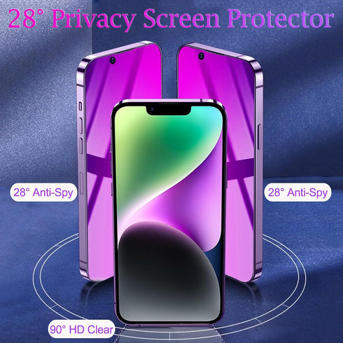 Compatible with iPhone 14 / 13 / 13 Pro Privacy Screen Protector 28 Degree Anti-Spy Tempered Glass Gradient colorful Full Coverage Case Friendly B...